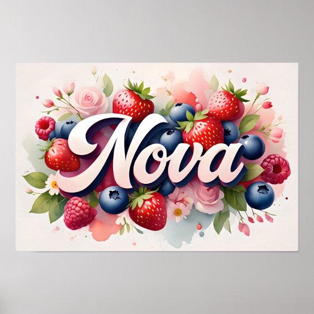 Personalised Berry Floral Name Poster "Nova" (Front)