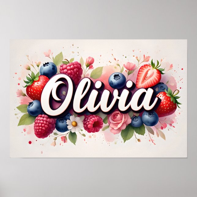 Personalised Berry Floral Name Poster "Olivia" (Front)