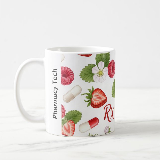 Personalised Berry, Flower & RX Symbol Pharmacy  Coffee Mug (Left)