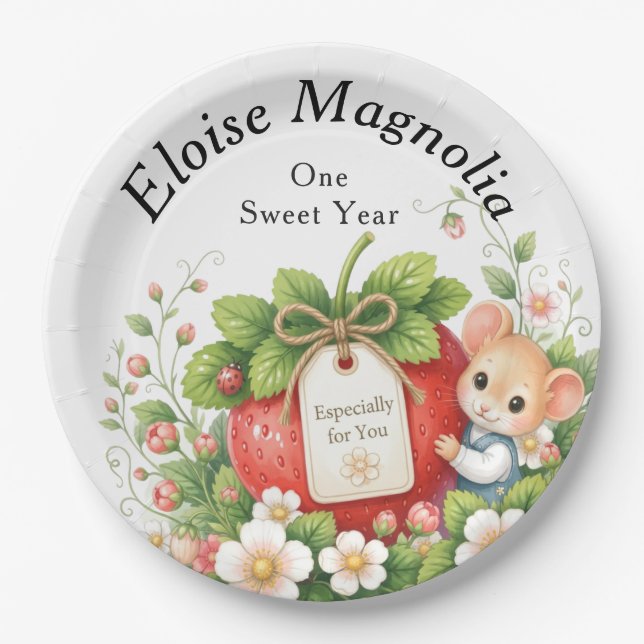 Personalised Berry Sweet First Birthday Plate (Front)