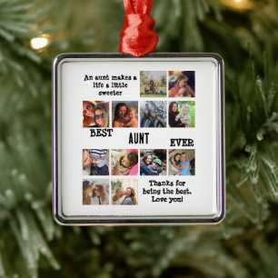Personalised Best Aunt Ever 12 Photo Collage Metal Ornament