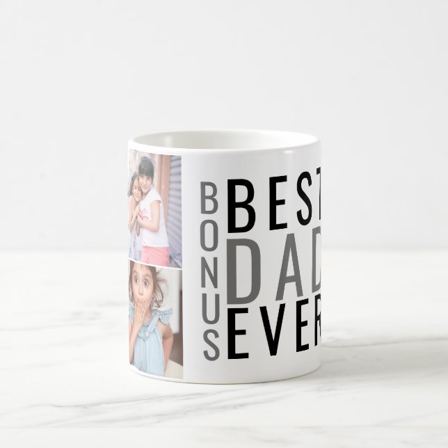 Personalised Best Bonus Dad Ever 6 Photo Collage Coffee Mug (Center)