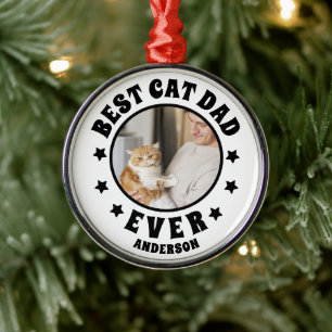 Personalised Best Cat Dad Ever Custom Photo Metal Ornament