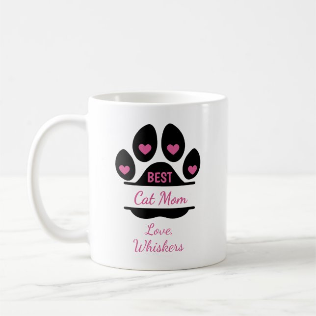 Personalised Best Cat Mum Paw Print Coffee Mug (Left)