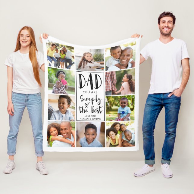 Personalised Best Dad 10 Photo Collage Fleece Blanket (In Situ)