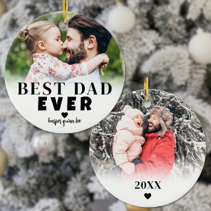 Personalised Best Dad 2 Photo Christmas Ceramic Ornament