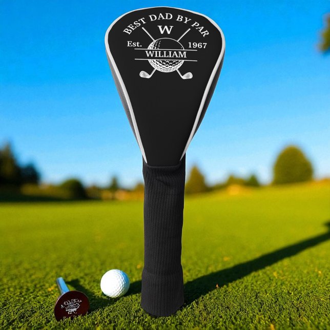 Personalised Best Dad By Par And Monogram Black Golf Head Cover (Creator Uploaded)