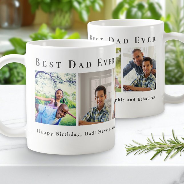 Personalised Best Dad Ever 5 Photo Collage Coffee Mug (A coffee mug for the 'Best Dad Ever', with a collage of 5 photos, personalized with your own message)
