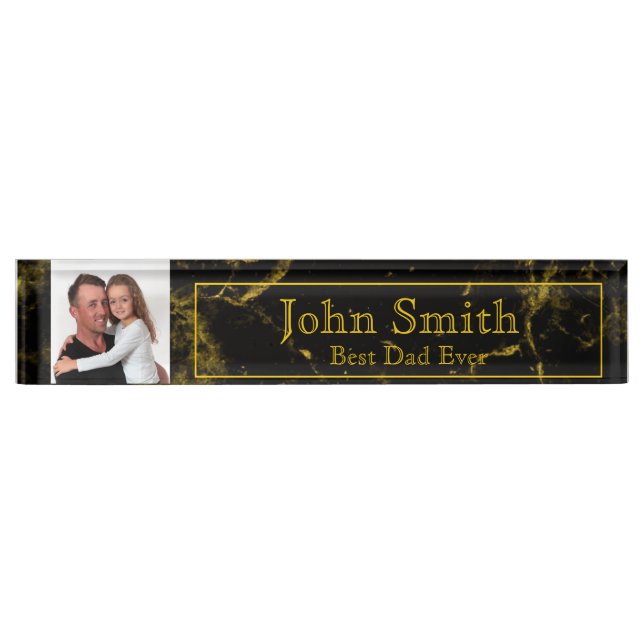 Personalised Best Dad Ever Desk Photo Name Plate (Front)