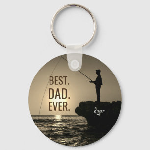 Personalised BEST DAD EVER Fisherman Silhouette Key Ring