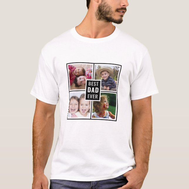 Personalised  Best Dad Ever Kids 4 Photo Collage T-Shirt (Front)