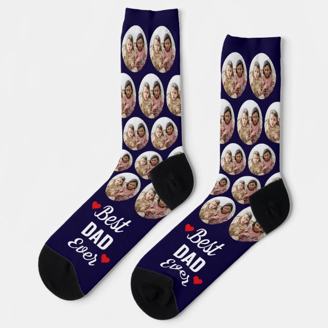 Personalised Best Dad Ever Kids Photo Navy Socks (Left)
