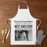 Personalised Best Dad Ever Newspaper Photo Apron<br><div class="desc">Turn Dad into a front-page legend with this personalised newspaper-style apron! Featuring a bold "Best Dad Ever!" headline, a customisable name, and space for a favourite photo, this design mimics the look of a vintage front page from "The Fatherhood Times." Perfect for Father's Day, birthdays, BBQs, or everyday kitchen fun,...</div>