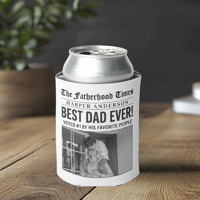 Personalised Best Dad Ever Newspaper Photo Can Cooler (Creator Uploaded)