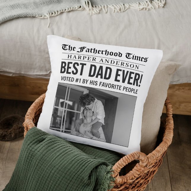 Personalised Best Dad Ever Newspaper Photo Cushion (Creator Uploaded)