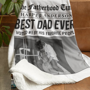 Personalised Best Dad Ever Newspaper Photo Sherpa Blanket