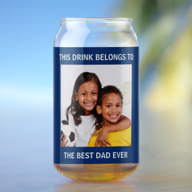  Personalised Best Dad Ever Photo Blue Can Glass (Creator Uploaded)