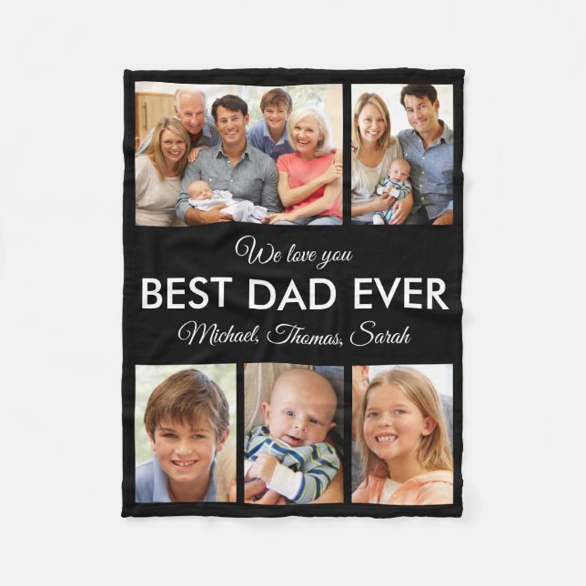 Personalised Best Dad Ever Photo Collage Father Fleece Blanket (Front)