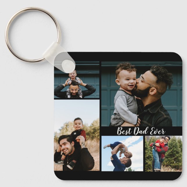 Personalised Best Dad Ever Photo Collage Key Ring (Front)
