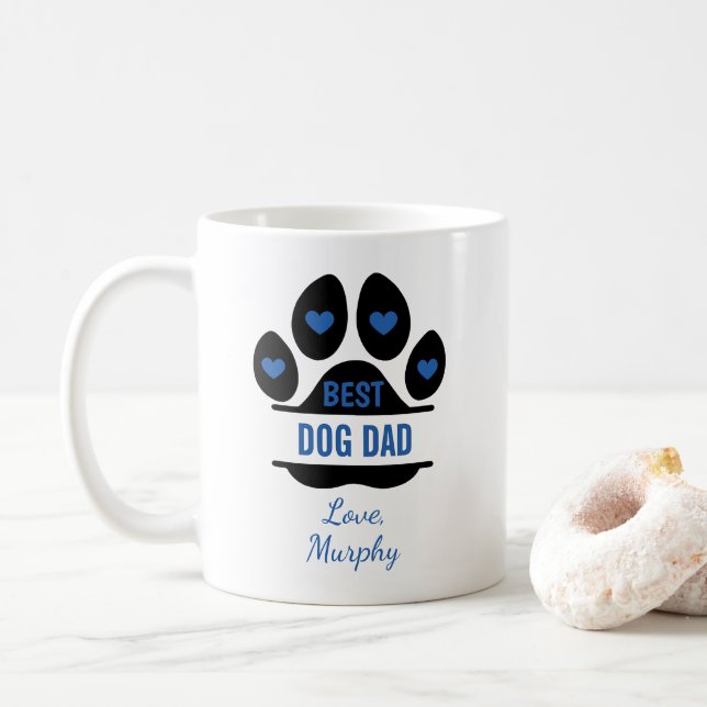 Personalised Best Dog Dad Paw Print Coffee Mug (With Donut)