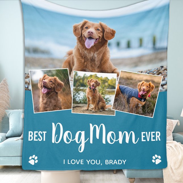 Personalised Best Dog Mum Ever Photo Collage Fleece Blanket (Creator Uploaded)