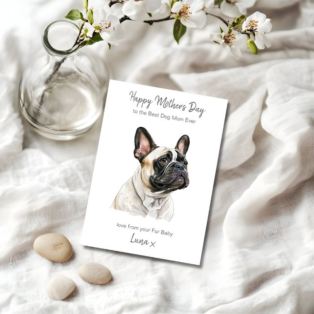 Personalised Best Dog Mum French Bulldog Modern Holiday Card (Personalize the card front and inside with your own text and message)