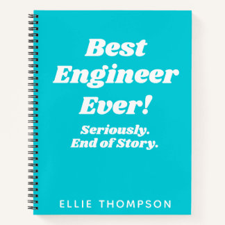 Personalised Best Engineer Ever Typography in Teal Notebook