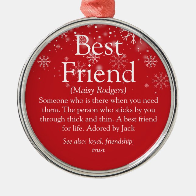 Personalised Best Friend Definition Christmas Metal Ornament (Front)