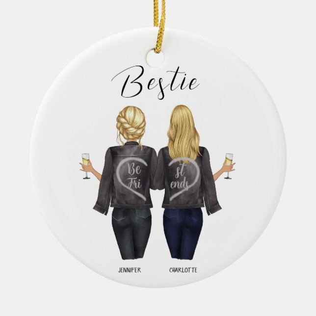Personalised Best Friend Portrait Ceramic Ornament (Front)