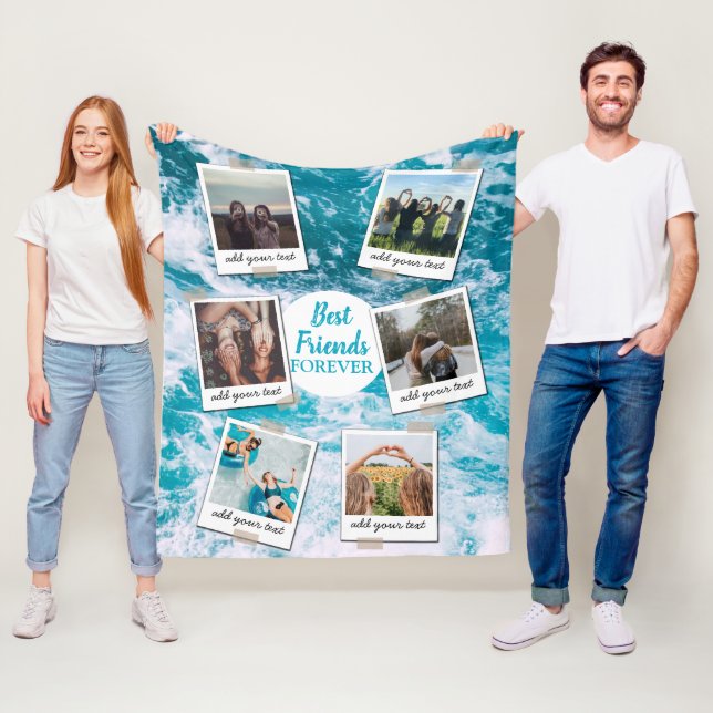 Personalised Best Friends 6 Photo Custom Collage Fleece Blanket (In Situ)