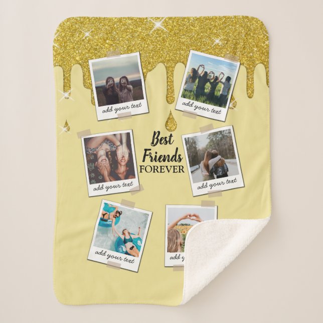 Personalised Best Friends 6 Photo Custom Collage Sherpa Blanket (Front)