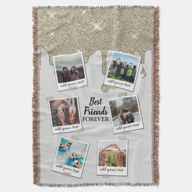 Personalised Best Friends 6 Photo Custom Collage Throw Blanket (Front Vertical)