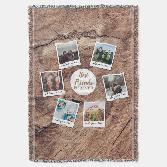Personalised Best Friends 6 Photo Custom Collage Throw Blanket (Front Vertical)