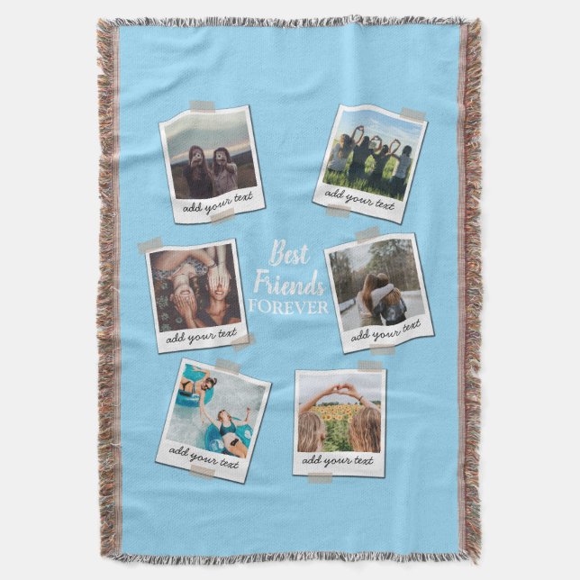 Personalised Best Friends 6 Photo Custom Collage Throw Blanket (Front Vertical)