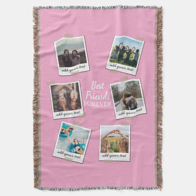 Personalised Best Friends 6 Photo Custom Collage Throw Blanket (Front Vertical)