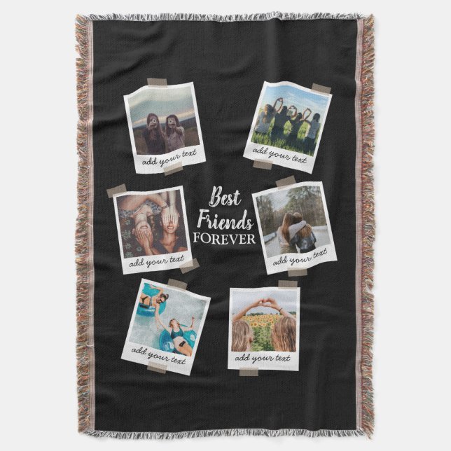 Personalised Best Friends 6 Photo Custom Collage Throw Blanket (Front Vertical)