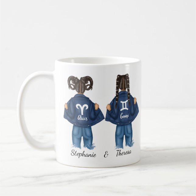 Personalised Best Friends Aries Gemini Girl Jean Coffee Mug (Left)