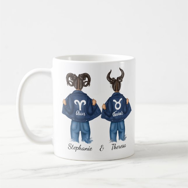 Personalised Best Friends Aries Taurus Girl Jean Coffee Mug (Left)