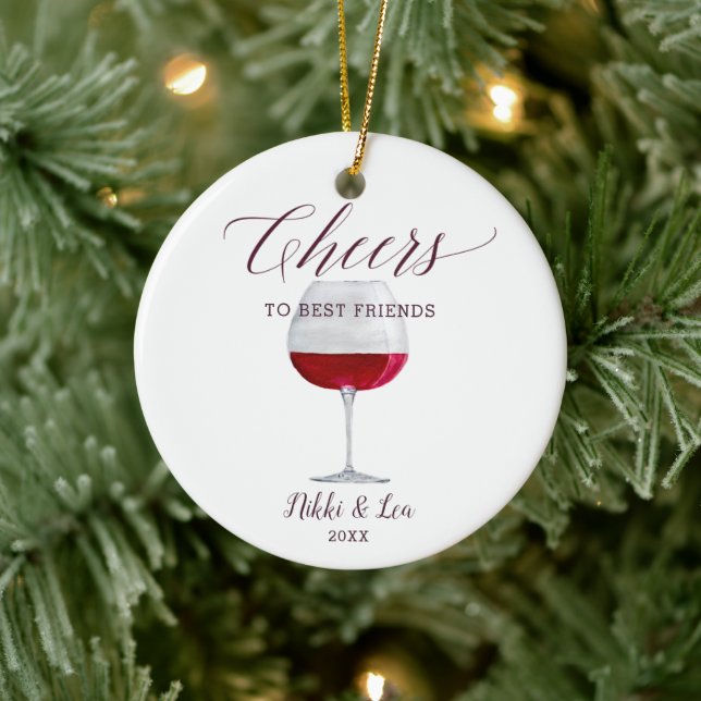 Personalised Best Friends Cheers Wine Christmas Ceramic Ornament (Tree)