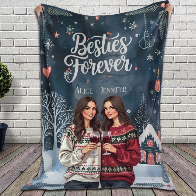 Personalised Best Friends Christmas Besties Foreve Fleece Blanket (Creator Uploaded)