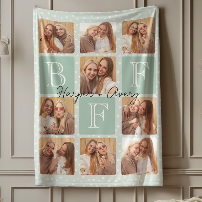 Personalised Best Friends Forever 9 Photo Collage Fleece Blanket (Celebrate your unbreakable bond with this "Best Friends Forever" photo blanket! )