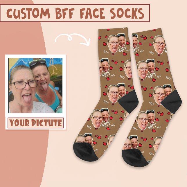 Personalised Best Friends Photo - Face on Brown Socks (Creator Uploaded)