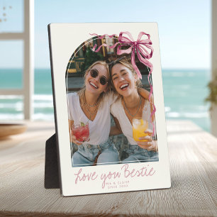 Personalised Best Friends Photo Pink Cute Bow Plaque