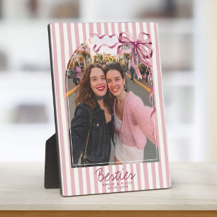 Personalised Best Friends Photo Pink Stripes Bow Plaque