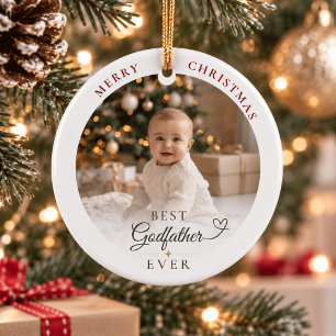 Personalised Best Godfather Ever Christmas Photo Ceramic Ornament