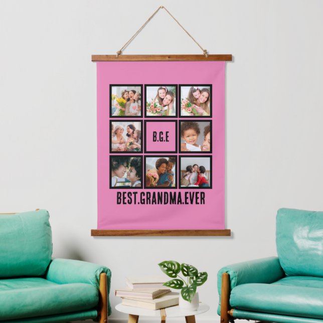 Personalised Best Grandma Ever 8 Photo Collage Hanging Tapestry (Living Room)