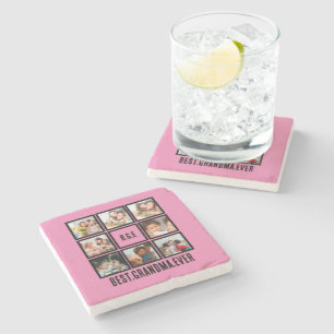 Personalised Best Grandma Ever 8 Photo Collage Stone Coaster