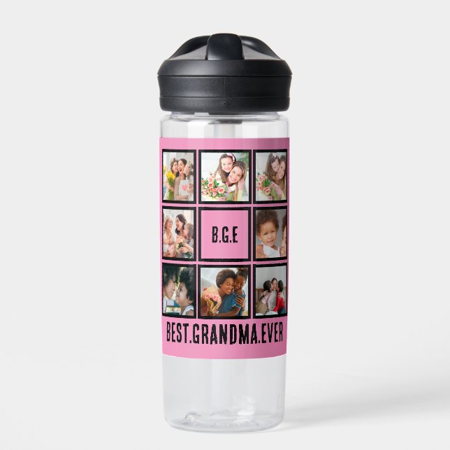 Personalised Best Grandma Ever 8 Photo Collage Water Bottle (Front)