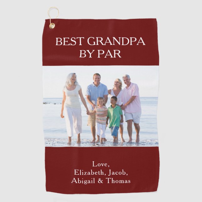 Personalised Best Grandpa By Par Photo Golf Towel (Front)