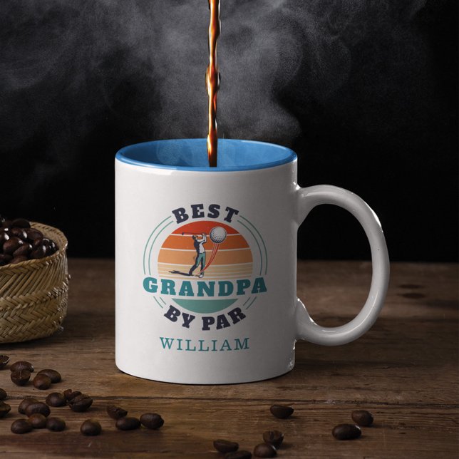 Personalised Best Grandpa By Par Retro Birthday Two-Tone Coffee Mug (Creator Uploaded)